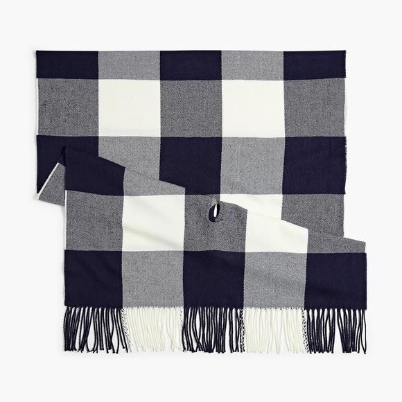 J Crew Large Preppy Plaid Cape-scarf with Arm-wholes in Blue Navy Ivory Holiday - Picture 2 of 4
